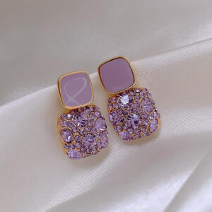 Purple Square Crystal Rhinestone Earring