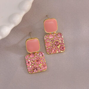 Pink Square Crystal Rhinestone Earring
