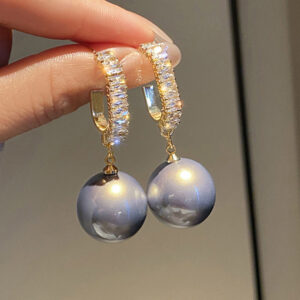 Shiny Oversize Gray Pearl Drop Earrings