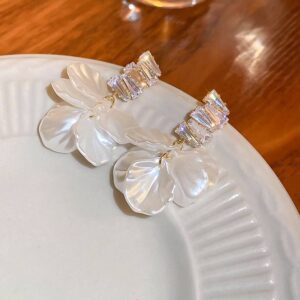 Shell Flower Crystal Tassel Dangle Earring