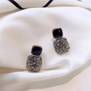 Black Square Crystal Rhinestone Earring