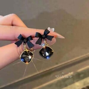 Needle Black Bowknot Drop Earring