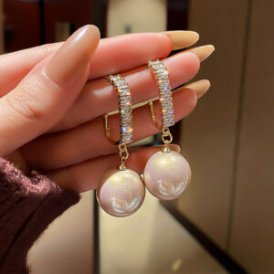 Shiny Oversize Pink Pearl Drop Earrings