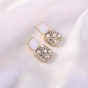 White Square Crystal Rhinestone Earring