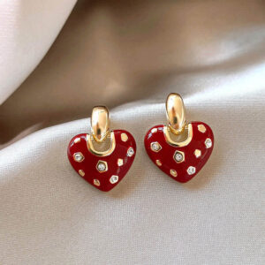 Red Enamel Metal Love Heart Hoop Earring