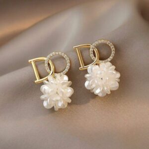 Gold Color Letter D Pearl Hoop Earrings